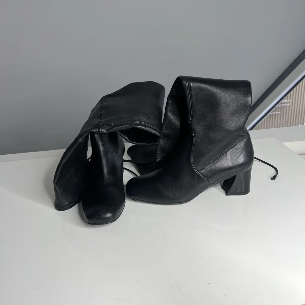 Stuart Weitzman Sz 38 Genna 60 City Black Leather Over the Knee Sock Boots